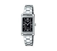 Casio LTP-1234DD-1A Damenuhr, rechteckig, klassisch, Edelstahl, schwarzes Zifferblatt, Kleid, Schwarz