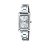 Casio LTP-1234DD-7A Damenuhr, rechteckig, klassisch, Edelstahl, silberfarbenes Zifferblatt, Kleid, Blau