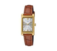 Casio LTP-1234GLL-7A Damenuhr, rechteckig, Standard, klassisch, goldfarben, Lederband, silberfarbenes Zifferblatt, Kleid