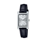 Casio LTP-1234LL-7A Damenuhr, rechteckig, Standard, klassisches Lederband, silberfarbenes Zifferblatt, Kleid