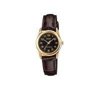 Casio LTP-V001GL-1B Damen-Armbanduhr, Standard, goldfarben, schwarzes Zifferblatt, Lederband, Analoguhr, Schwarz