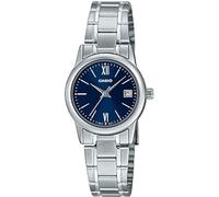 Casio LTP-V002D-2B3 Damen-Armbanduhr, Standard, Edelstahl, blaues Zifferblatt, Datumsanzeige