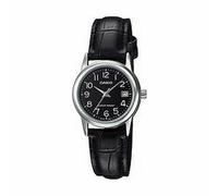Casio #LTP-V002L-1B Women's Standard Analog Leather Band Black Dial Date Watch