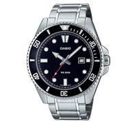 Casio MDV107D-1A1V Taucheruhr für Herren aus Edelstahl, 200 m mit schwarzer Lünette und schwarzem Zifferblatt mit 3 Zeigern, schwarz, klassisch, Schwarz, Klassisch