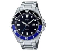 Casio MDV107D-1A2V Herren Edelstahl 200M schwarz/blau Lünette schwarzes Zifferblatt 3-Zeiger Anlog Taucheruhr, Schwarz, Sport