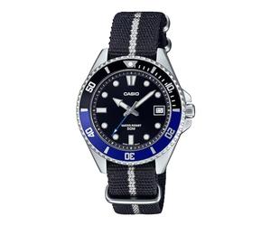 Casio MDV10C-1A2V Unisex Tauch-inspirierte 38 mm Stoff Slip-Thru Band schwarzes Zifferblatt Sportuhr, Schwarz, Freizeitsport
