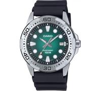 Casio MTD-140-3AV Herrenuhr, Standard, Analog, grünes Zifferblatt, Edelstahl, WR 100M, Armband aus Kunstharz, Datum