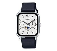 Casio MTP-M305 Serie Standard Mondphase Analog Herrenuhr Übersee-Modell Schwarz Leder ?Silber MTP-M305L-7AV Classic, Klassisch