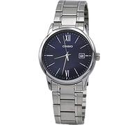 Casio MTP-V002D-2B3 Herren-Armbanduhr, analog, Edelstahl, Datumsanzeige, römisches blaues Zifferblatt