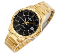 Casio MTP-V004G-1CUDF Herren-Armbanduhr Edelstahl Quarz mit schwarzem Zifferblatt und goldenem Armband Armband, Armband