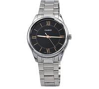 Casio MTP-V005D-1B5 Herren-Armbanduhr, Edelstahl, römisches schwarzes Zifferblatt, Analog-Armbanduhr