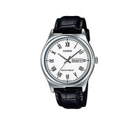 Casio MTP-V006L-7B Herren-Lederband weißes römisches Zifferblatt Tag Datum 3-Zeiger Analog Uhr weiß lässig