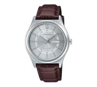 Casio MTP-V006L-7C Herren-Armbanduhr, Lederarmband, 24 Stunden, silberfarbenes Zifferblatt, Tag und Datum, 3-Zeiger, analoge Armbanduhr, silber, Casual MTP-V006L-7CUDF