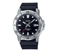 Casio MTP-VD01-1EV Enticer Herren-Armbanduhr, schwarzes Harzband, schwarzes Zifferblatt, sportlich, 50 m, WR Analoguhr