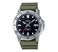 Casio MTP-VD01-3EV Herren-Armbanduhr Enticer, grünes Harzband, schwarzes Zifferblatt, sportlich, 50 m, WR Analog