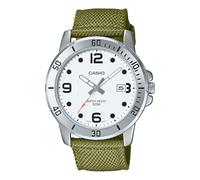 Casio MTP-VD01C-3BV Herren-Armbanduhr Enticer, grünes Stoffband, weißes Zifferblatt, 50 m, analog, sportlich