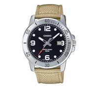 Casio MTP-VD01C-5BV Herren-Armbanduhr Enticer Hellbraunes Stoffband schwarzes Zifferblatt 50 m analoge sportliche Armbanduhr
