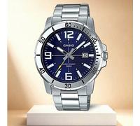 Casio MTP-VD01D-2B Sportlicher Herren Edelstahl Armband Analog Zifferblatt Quarz Uhr, Alltags Bekleidung Dekoration, Geschenk für Männer