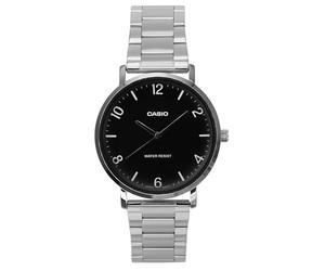 Casio MTP-VT03D-1B Herren Minimalistische Edelstahl Schwarz Konkave Form Zifferblatt 3-Zeiger Analog Uhr, Schwarz