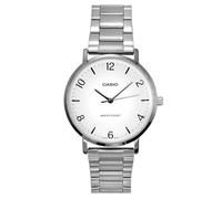 Casio MTP-VT03D-7B Herren Minimalistische Edelstahl Weiß Konkave Zifferblatt 3-Zeiger Analog Uhr, Weiss/opulenter Garten