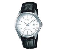 Casio MTP1183E-7A Herren-Armbanduhr, Standard-Lederband, weißes Zifferblatt, 3-Zeiger-Datum, analoge Uhr, Schwarz