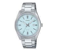 Casio MTP1302DA-2A2V Herren-Armbanduhr, Vintage, klassisch, Edelstahl, mattes hellblaues Zifferblatt, Datum, analoge Uhr