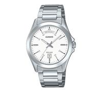 Casio MTP1370D-7A3V Herren-Armbanduhr, Standard, Edelstahl, klassisches weißes Zifferblatt, Tag und Datum, analoge Uhr