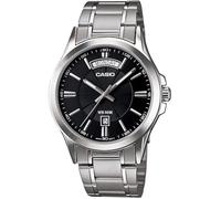 Casio MTP1381D-1AV Herren-Armbanduhr, Vintage, klassisch, Edelstahl, schwarzes Zifferblatt, klassische Tages-/Datumsanzeige, analoge Uhr