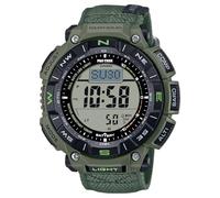 Casio PRO Trek PRG340B-3 Solar-Outdoor-Uhr mit Dreifach-Sensor, Gehäuse aus biobasiertem Kunstharz, schwer entflammbares Kunstlederband, 100 m Wasserdichtigkeit, Olivgrün