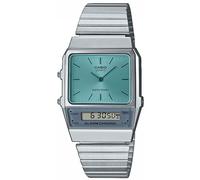 Casio Damen Quartz Armbanduhr, 32.00mm GehäusegröÃŸe mit blau analog/digital Zifferblatt und Silber Metallarmband Armband AQ-800EC-2AEF