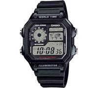 Casio World Time Digitale Herrenuhr AE-1200 Serie Internationales Modell, Schwarz Silber LCD AE-1200WH-1AV, Sport