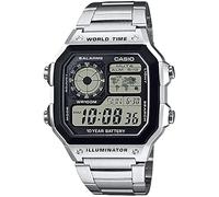 Casio World Time Digitale Herrenuhr AE-1200 Serie Internationales Modell, Silberfarbenes Metall AE-1200WHD-1AV, Armbandtyp: