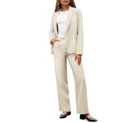 Casly Lamiit 2-teiliges Business-Casual-Outfit für Damen, Blazer mit weitem Bein, passende elegante formelle Anzug-Sets, Beige, X-Groß