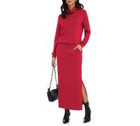 Casly Lamiit 2-teiliges Damenrock-Set, Rollkragen-Tops, langer Rock, passende Outfits mit Taschen, Herbst-Loungewear, Rot/Ausflug, einfarbig (Getaway Solids), X-Large