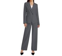 Casly Lamiit 2-teiliges Outfit für Damen, Business, Freizeit, asymmetrisch, Blazer-Jacke und Hose mit weitem Bein, passende Anzug-Sets, grau dunkel, Mittel