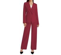 Casly Lamiit 2-teiliges Outfit für Damen, Business, Freizeit, asymmetrisch, Blazer-Jacke und Hose mit weitem Bein, passende Anzug-Sets, Weinrot, XX-Large