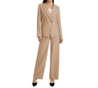 Casly Lamiit 2-teiliges Outfit für Damen, Business, Freizeit, asymmetrisch, Blazer-Jacke und Hose mit weitem Bein, passende Anzug-Sets, Khaki, Mittel
