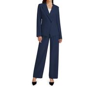 Casly Lamiit 2-teiliges Outfit für Damen, Business, Freizeit, asymmetrisch, Blazer-Jacke und Hose mit weitem Bein, passende Anzug-Sets, Marineblau, X-Groß