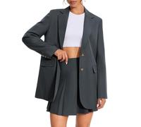 Casly Lamiit Damen 2-teiliges Rock-Set Business Casual Blazer Anzug Mini Plissee Skorts Knopf Jacken Passende Outfits, grau dunkel, Mittel