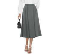 Casly Lamiit Damen Midi-Röcke mit hoher Taille, Business, lässig, ausgestellt, elegant, Arbeit, A-Linie, Faltenrock mit Taschen