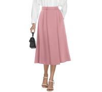 Casly Lamiit Damen Midi-Röcke mit hoher Taille, Business, lässig, ausgestellt, elegant, Arbeit, A-Linie, Faltenrock mit Taschen