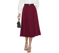 Casly Lamiit Damen Midi-Röcke mit hoher Taille, Sommer, Business-Rock, ausgestellt, Arbeit, A-Linie, Faltenrock mit Taschen, Weinrot, Mittel