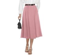 Casly Lamiit Damen Midi-Röcke mit hoher Taille, Sommer, Business-Rock, ausgestellt, Arbeit, A-Linie, Faltenrock mit Taschen, Pink, Mittel