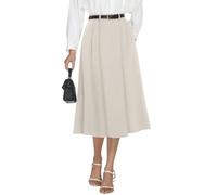 Casly Lamiit Damen Midi-Röcke mit hoher Taille, Sommer, Business-Rock, ausgestellt, Arbeit, A-Linie, Faltenrock mit Taschen, Dunkles Beige, Klein