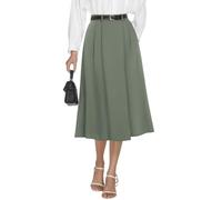 Casly Lamiit Damen Midi-Röcke mit hoher Taille, Sommer, Business-Rock, ausgestellt, Arbeit, A-Linie, Faltenrock mit Taschen, Grün (Army Green), Klein