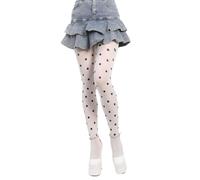 CASNO Damenstrumpfhose, Vintage-Stil, gepunktet, seidig, mit Fuß, japanischer Stil, JK Girl, dünne Strumpfhosen, weiß, 38