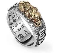 CASOTA Zehenring Feng Shui Pixiu Mantra Ring S925 Silber Buddhistisches Glücksamulett Mantra Doppelter Schutz Reichtum Liebe Gesundheit Ring Geschenk for Männer Frauen,Gold,Verstellbar(55mm)