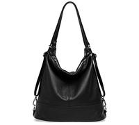 Caspar 2 in 1 Schultertasche Rucksack aus Leder Damen Tasche - PREMIUM LINE - Modell No.796 - Made in Italy, Farbe:schwarz, Größe:One Size