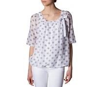 Caspar BLU001 Damen leichte Seiden Sommerbluse mit weißen Punkten, Farbe:grau/weiß