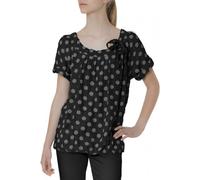 Caspar BLU001 Damen leichte Seiden Sommerbluse mit weißen Punkten, Farbe:schwarz